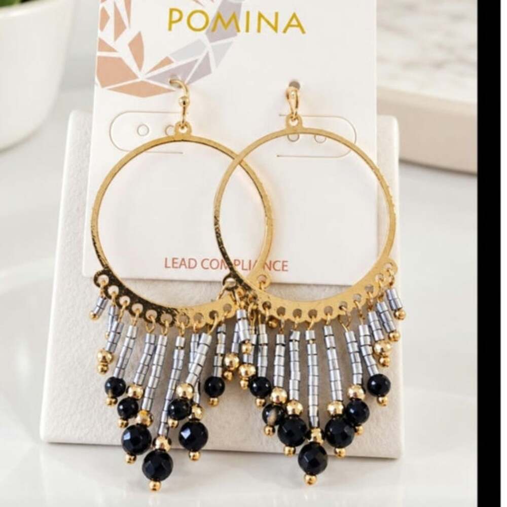 Pomina Two Tone Metal Fringe Earrings New